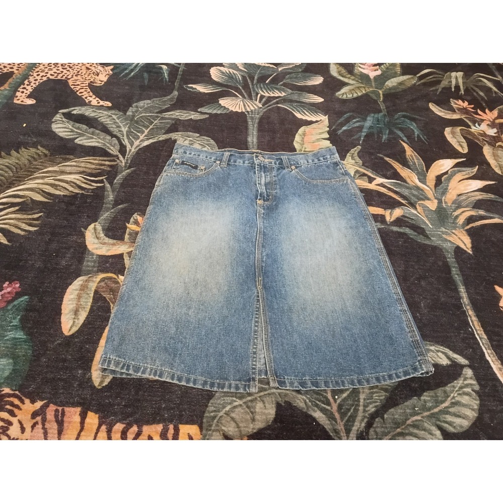 Stephen Hardy Squeeze Denim Stretch Midi Jean Skirt Front Slit Size Jr 7/8
